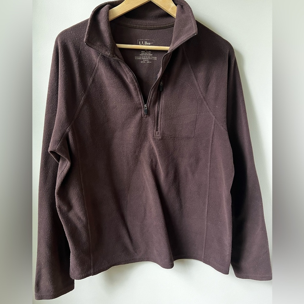 LL Bean‎ Quarter Zip Fleece Pulllover Lightweight Chocolate Brown Hiking M